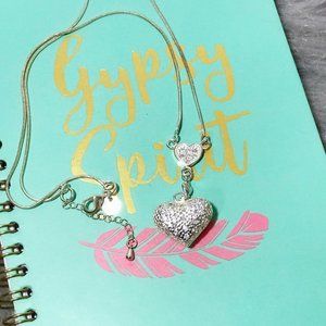 Silver 925 Necklace w double Paved heart  pendant